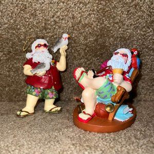Cape Shore Resin Christmas Ornament, Santa With Seagull & Beach Chair set of 2